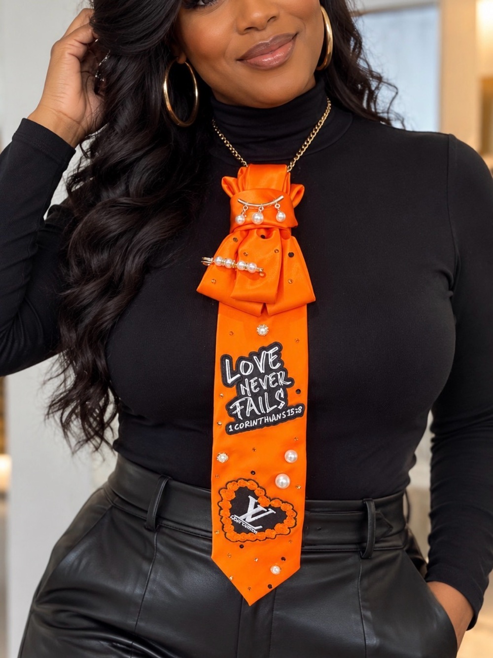 Orange Junk Tie Necklace | Love Never Fails | Statement Tie NWOT